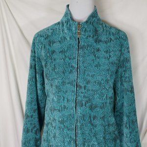 Dress Barn Blue Teal Mock Neck Jacket Women's Size XL Zip Up Geometric Shapes